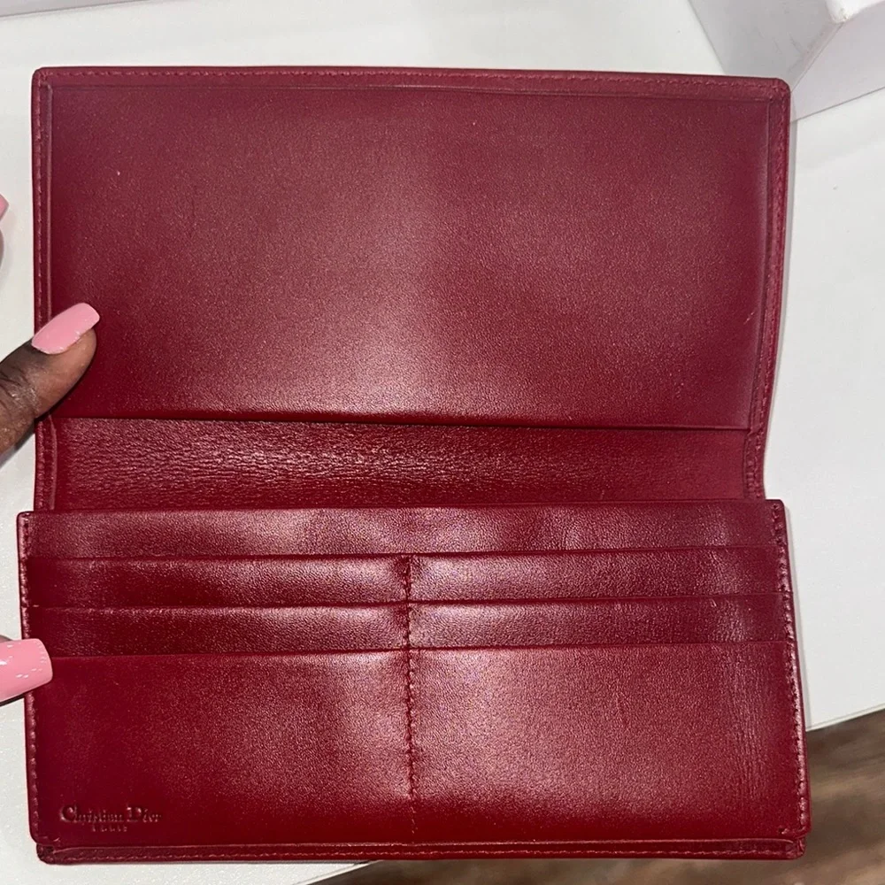 Dior Red Leather Wallet with Metallic Detail